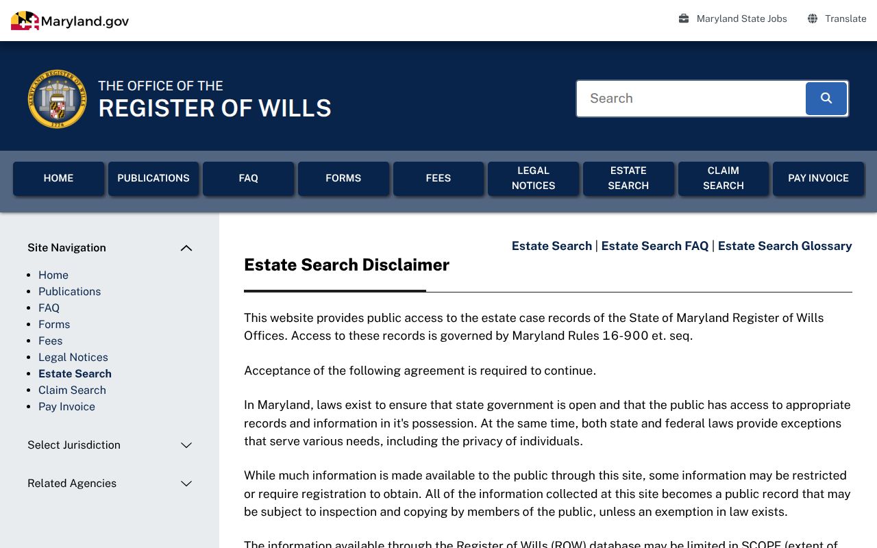 Clarksburg people search through Maryland probate estates
