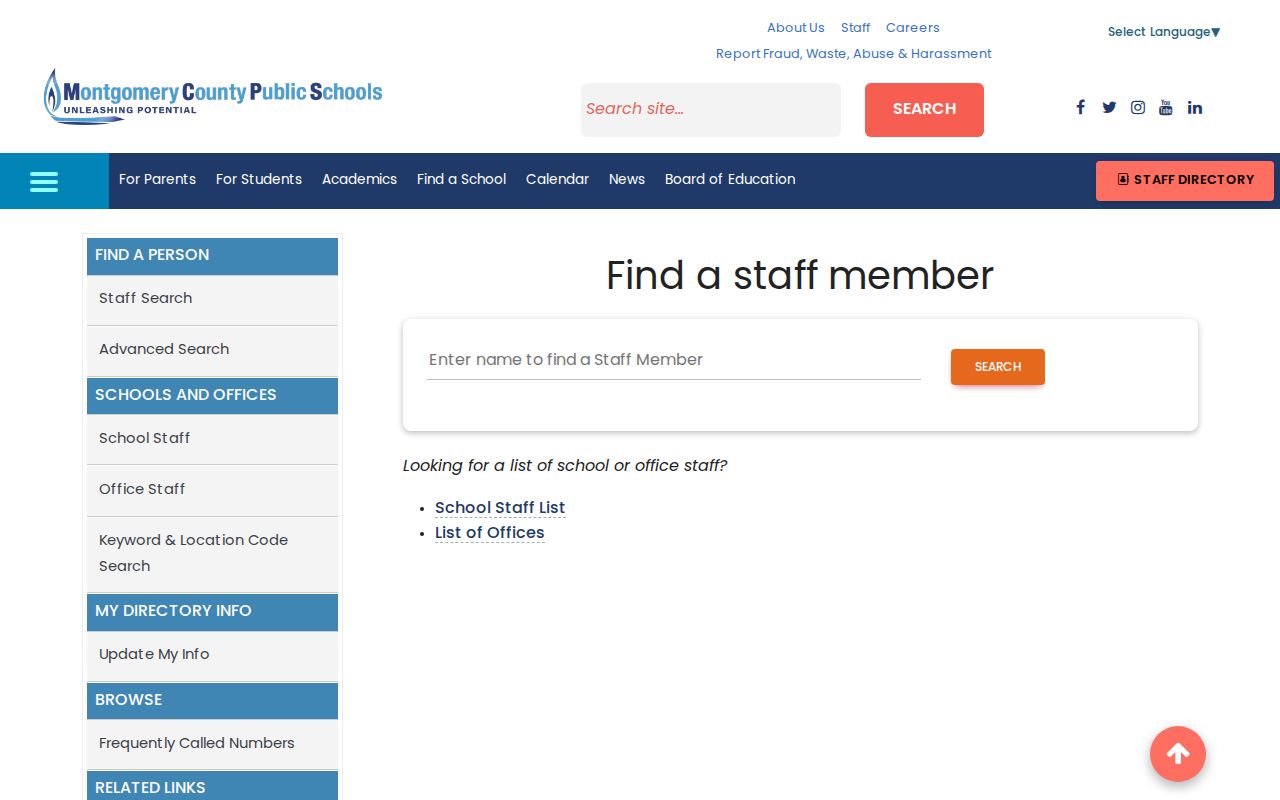 Clarksburg people directories search through Montgomery County Public Schools