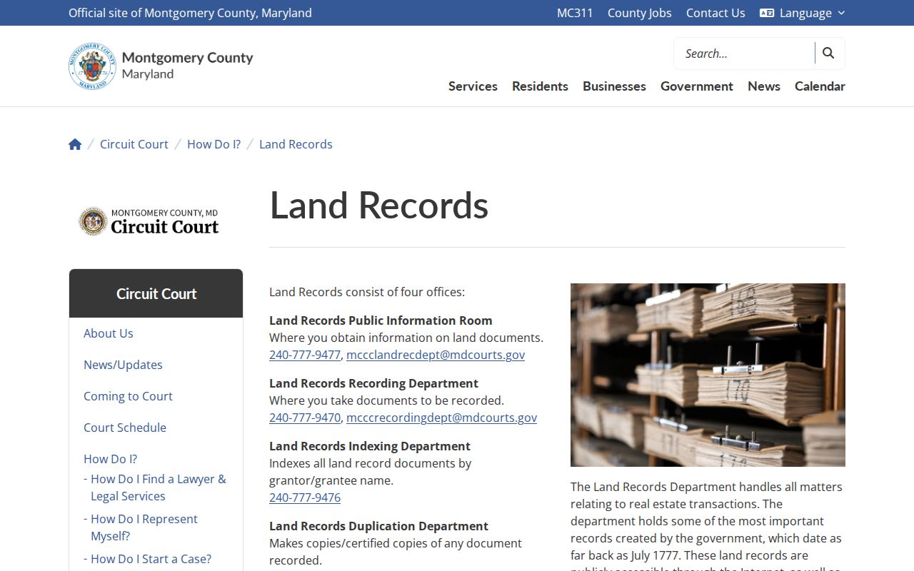 Clarksburg public records access through Montgomery Land Records
