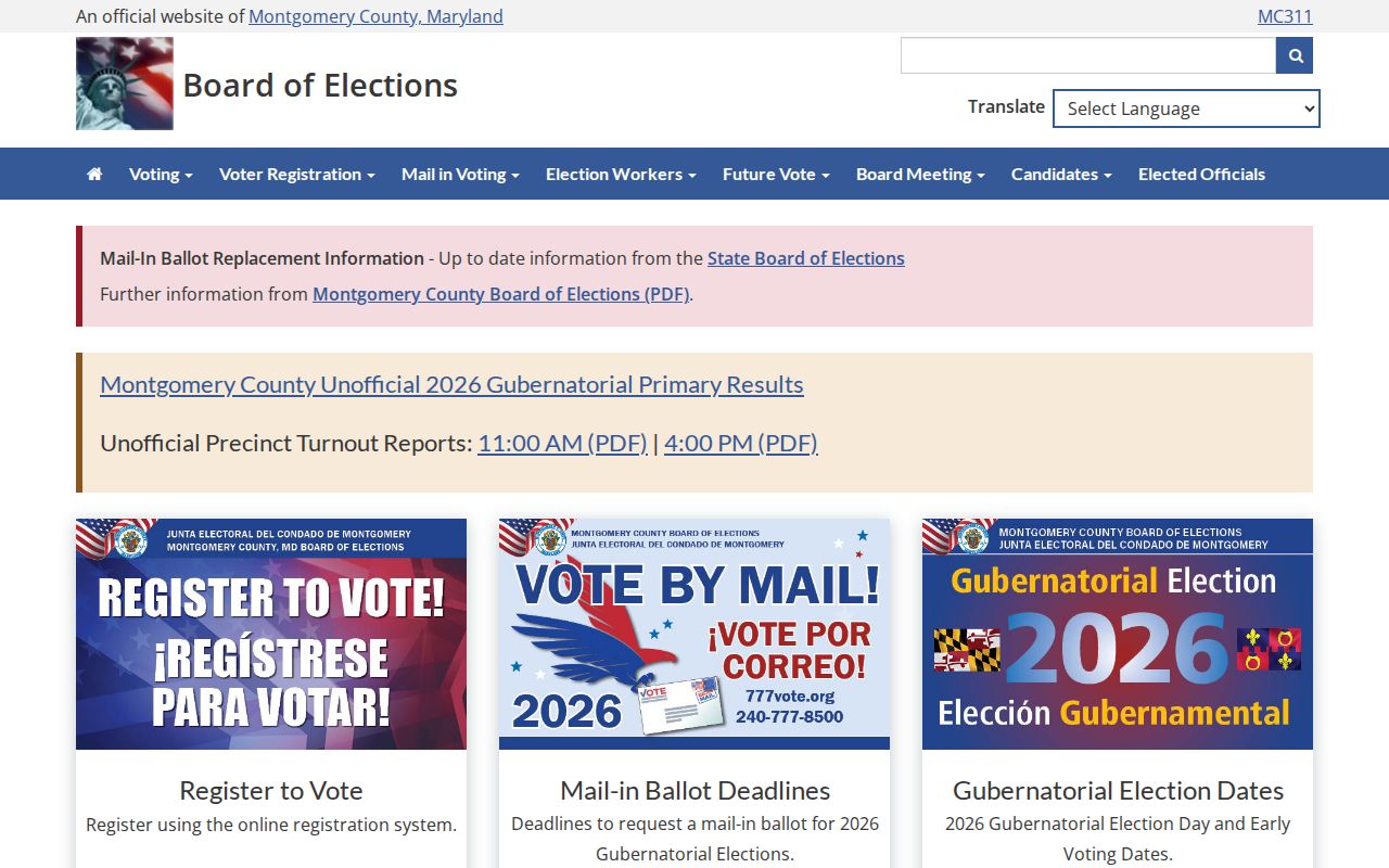 Clarksburg voter registration records services on the Montgomery County elections website